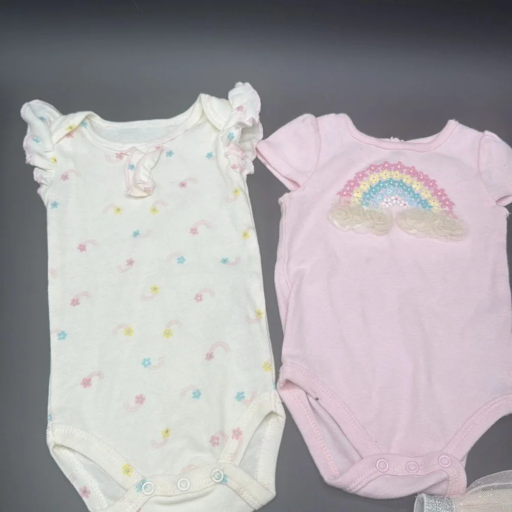 BABY STARTERS  Pink and Cream Onesies & Rainbow Tutu